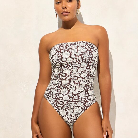 J. Crew Women's SZ Blockprints™ X J.Crew Gemma ruched bandeau one-piece Size 6 - Picture 2 of 6